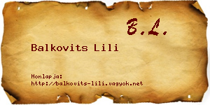 Balkovits Lili névjegykártya